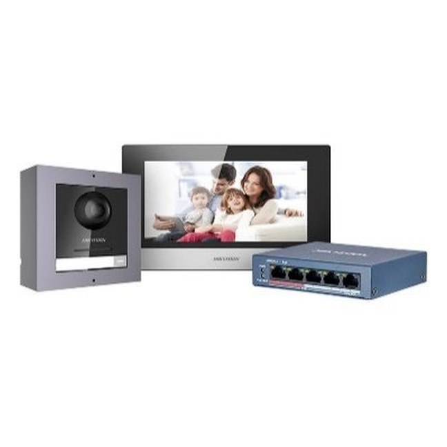 HIKVISION Video Intercom KIT 1PC DS-KD8003-IME1/Surface, 1PC DS-KH6320-WTE1 and 1pc 4 port standard…