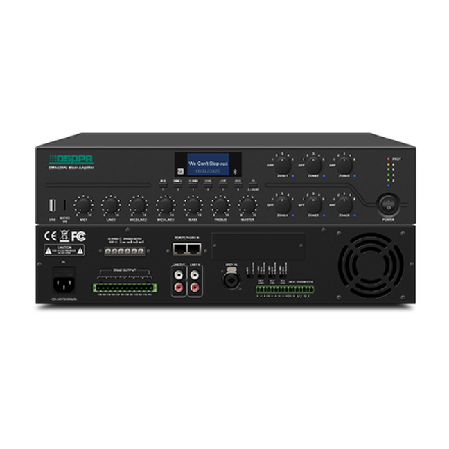 350W 6 Zones Integrated Mixing Amplifier with BT/USB/FM/Chime/Siren/4 Mic/2Aux/ 2 Remote Paging…